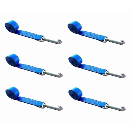 Tie 4 Safe 2" x 10' Lasso Strap w/ Mini J Hook for Towing Wrecker Trailer Tie Down Blue, 6PK TWS65-5210-J-BU-6